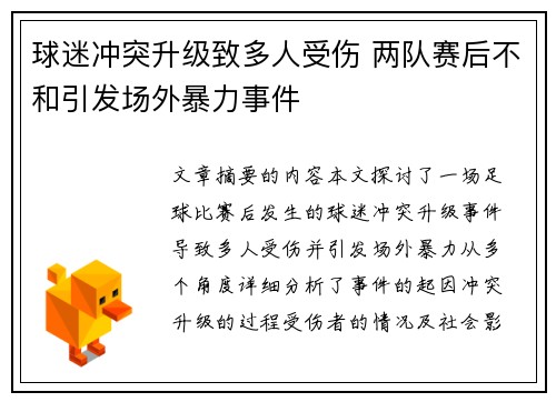 球迷冲突升级致多人受伤 两队赛后不和引发场外暴力事件